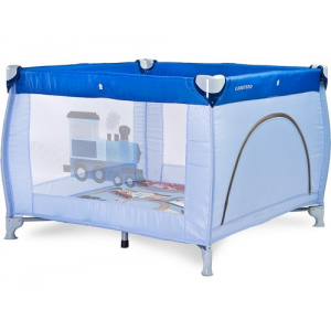 Detská skladacia ohrádka CARETERO Traveler Vláčik, modrá